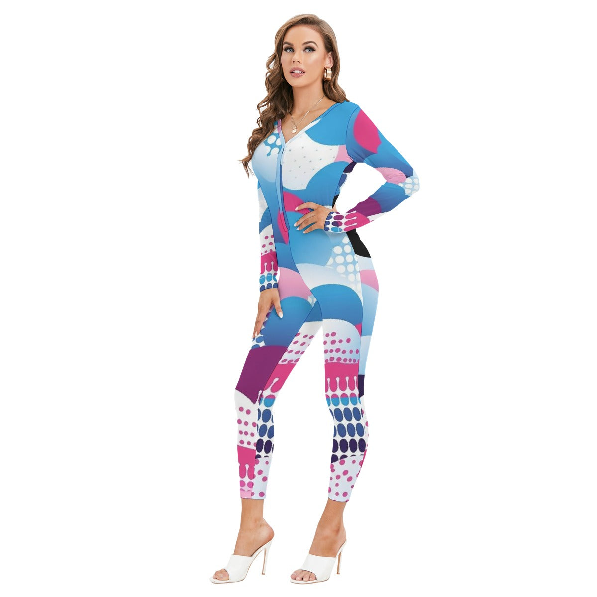 All-Over Print Women's Plunging Neck Jumpsuit