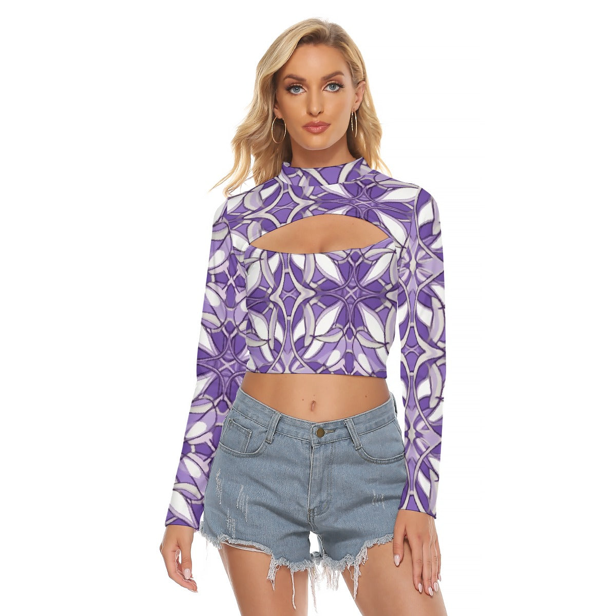 All-Over Print Women's Hollow Chest Keyhole Tight Crop Top