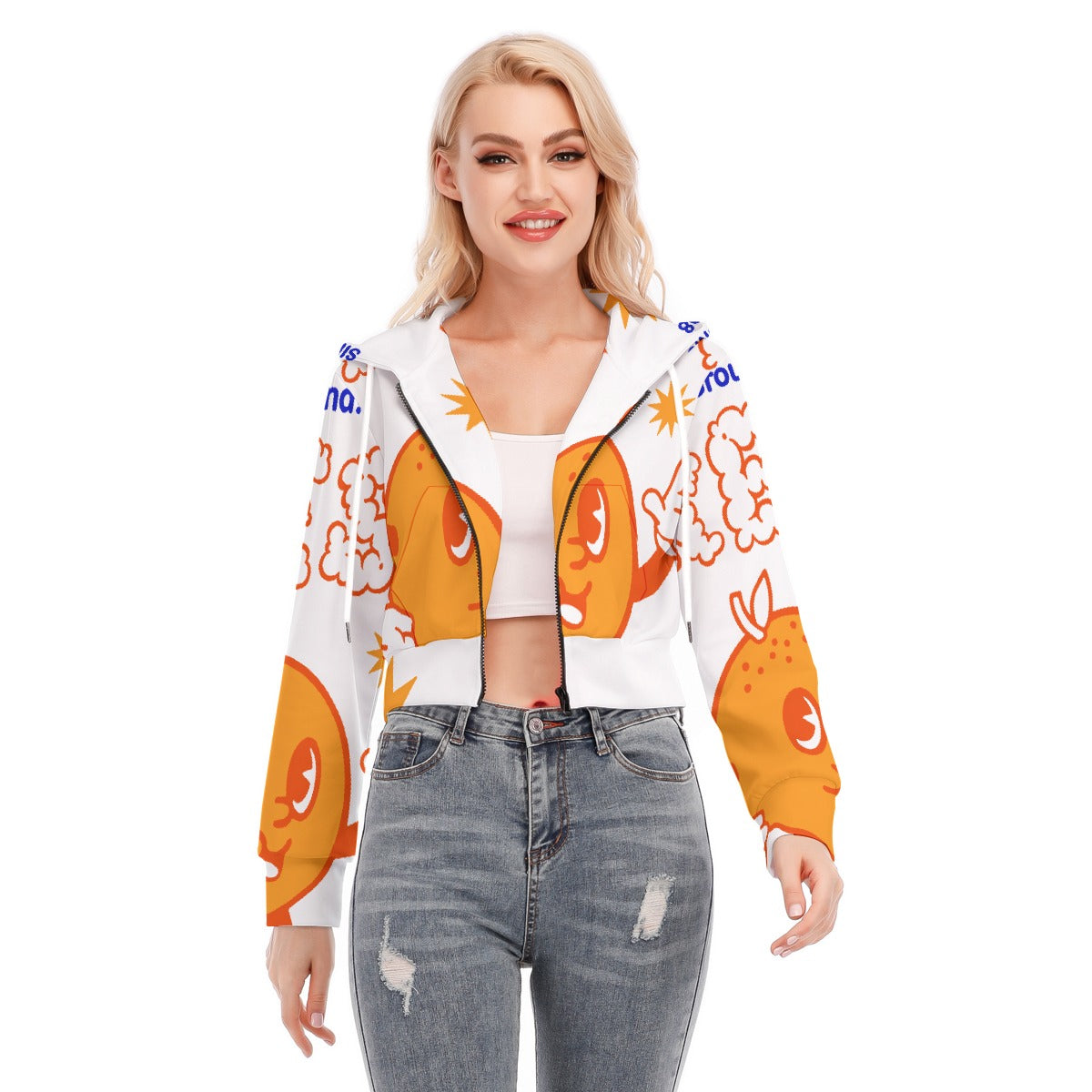 All-Over Print Women's Crop Top Hoodie With Zipper Closure