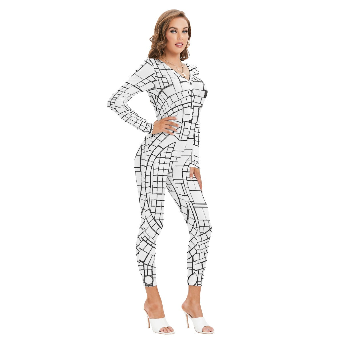 All-Over Print Women's Plunging Neck Jumpsuit