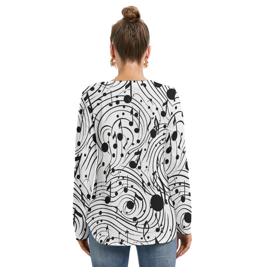 All-Over Print Women's Long Sleeve Neckline Tie Sweatshirt