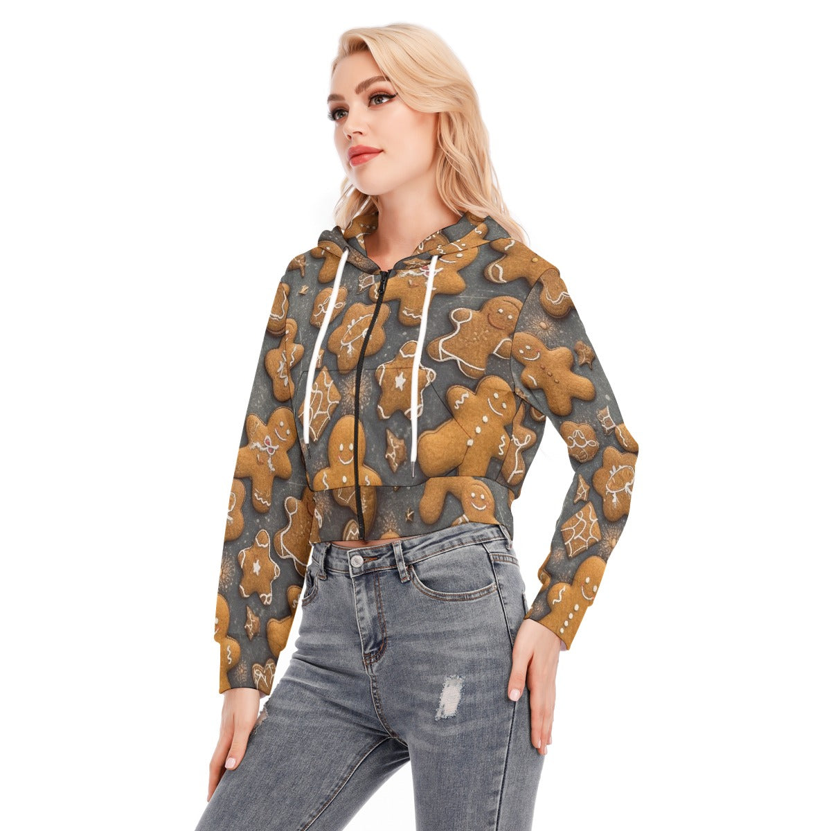 All-Over Print Women's Crop Top Hoodie With Zipper Closure