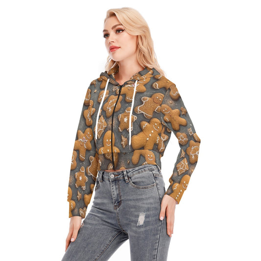 All-Over Print Women's Crop Top Hoodie With Zipper Closure