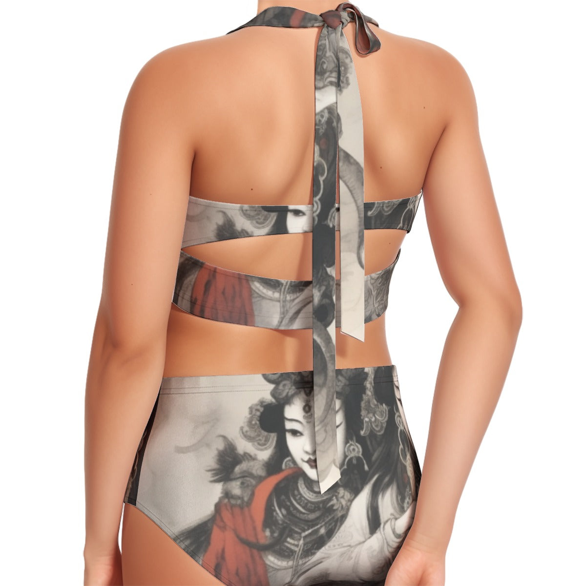 All-Over Print Women's Swimsuit Set With Halter