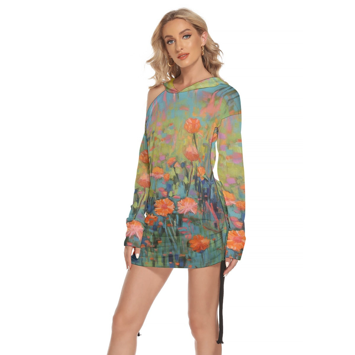 All-Over Print Women's One-shoulder Dress With Waist Shirring