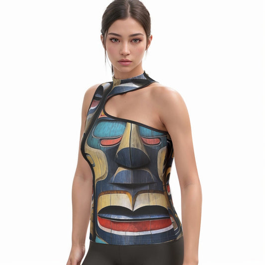 All-Over Print Women's Halter Sleeveless Asymmetrical Tank Top