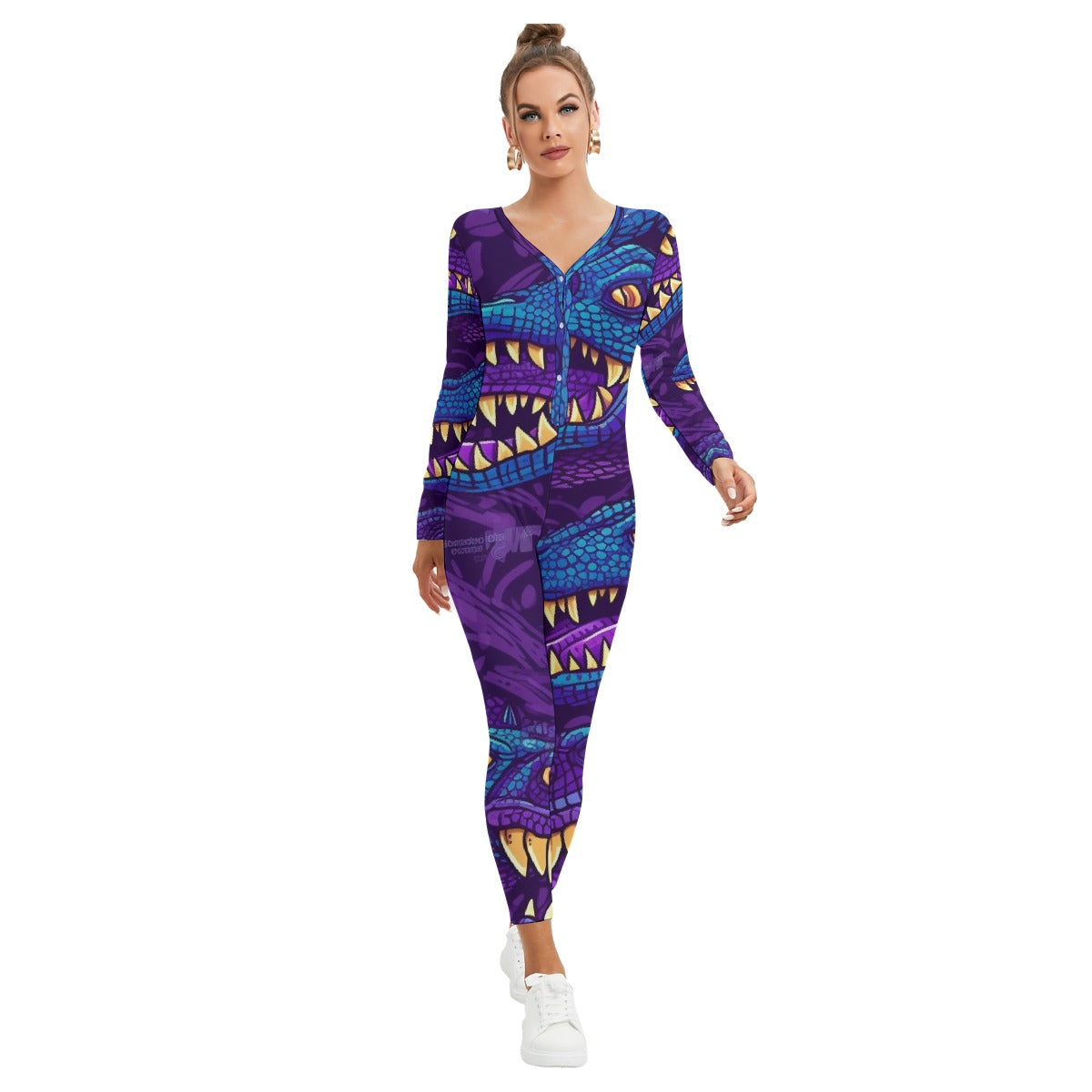 All-Over Print Women's Plunging Neck Jumpsuit