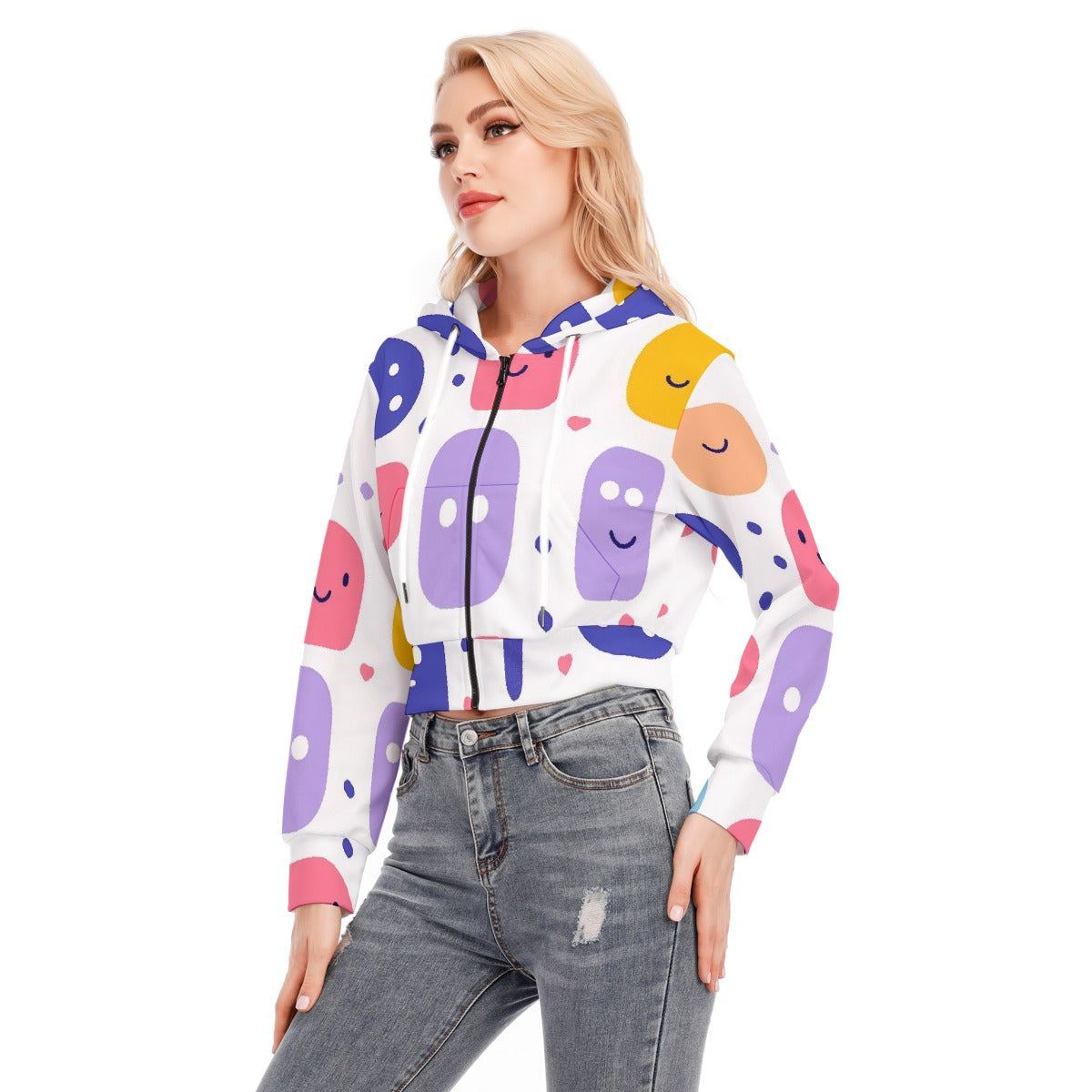 All-Over Print Women's Crop Top Hoodie With Zipper Closure