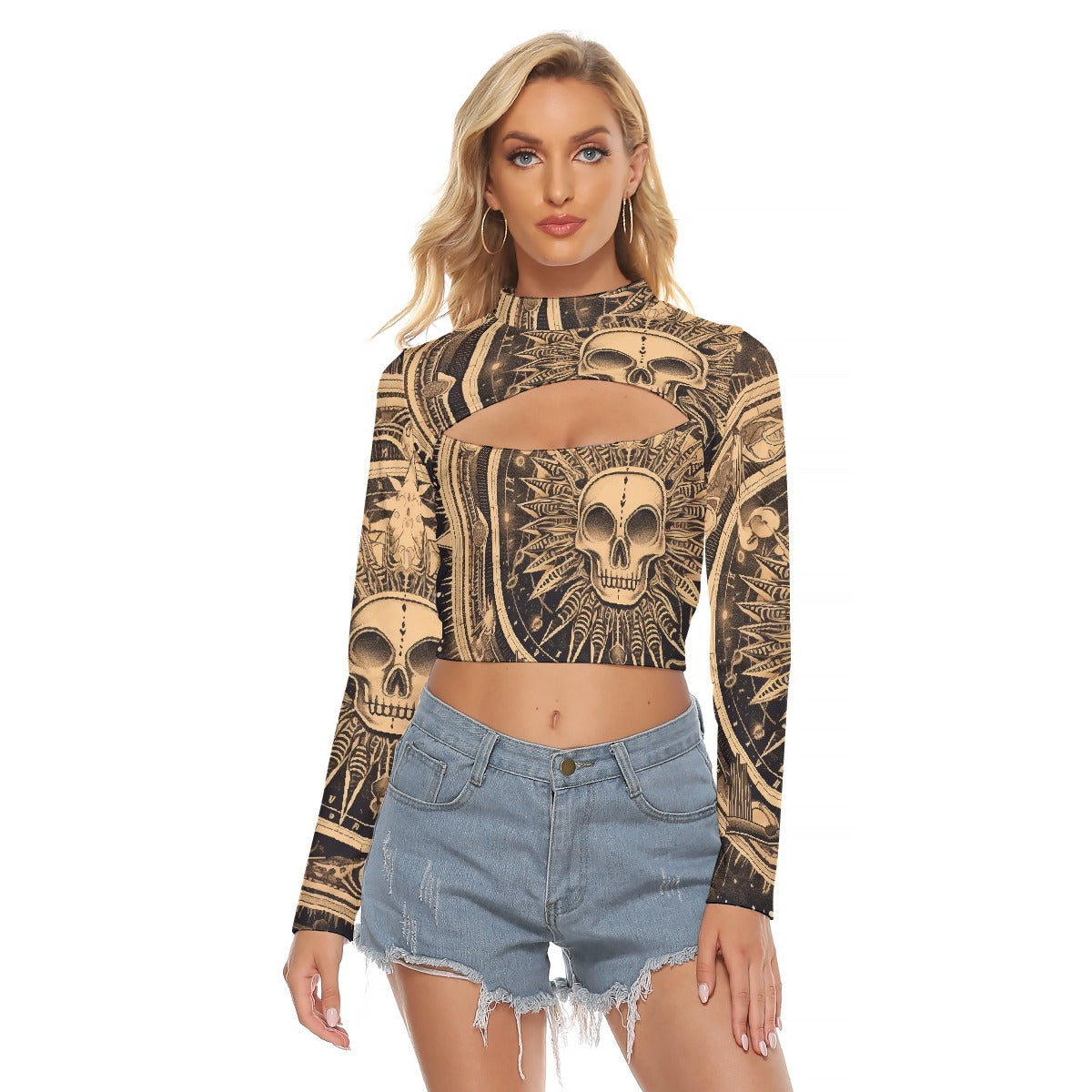 All-Over Print Women's Hollow Chest Keyhole Tight Crop Top