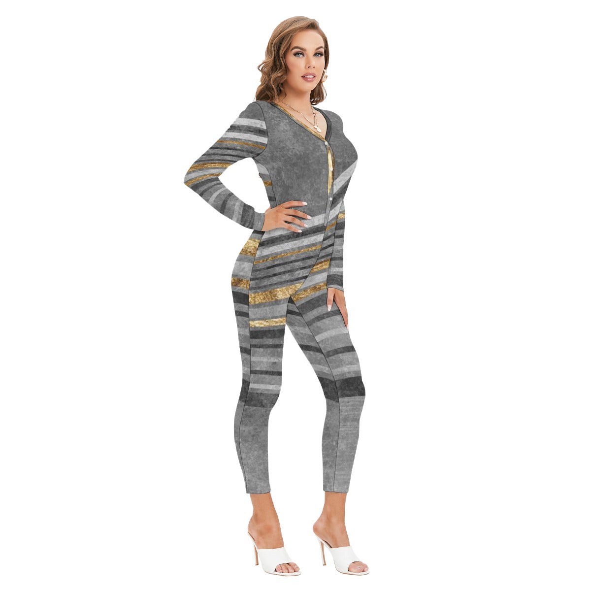 All-Over Print Women's Plunging Neck Jumpsuit