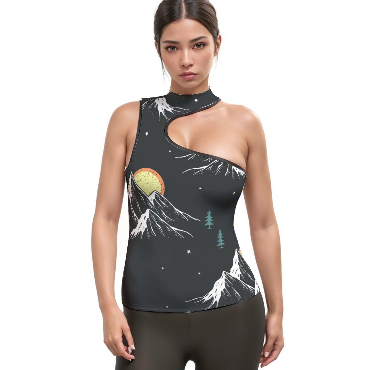 All-Over Print Women's Halter Sleeveless Asymmetrical Tank Top