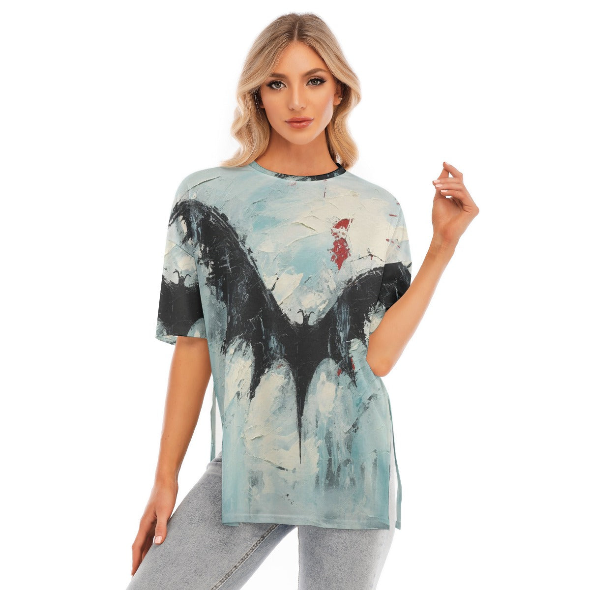 All-Over Print Women's Short Sleeves T-shirt With Hem Split