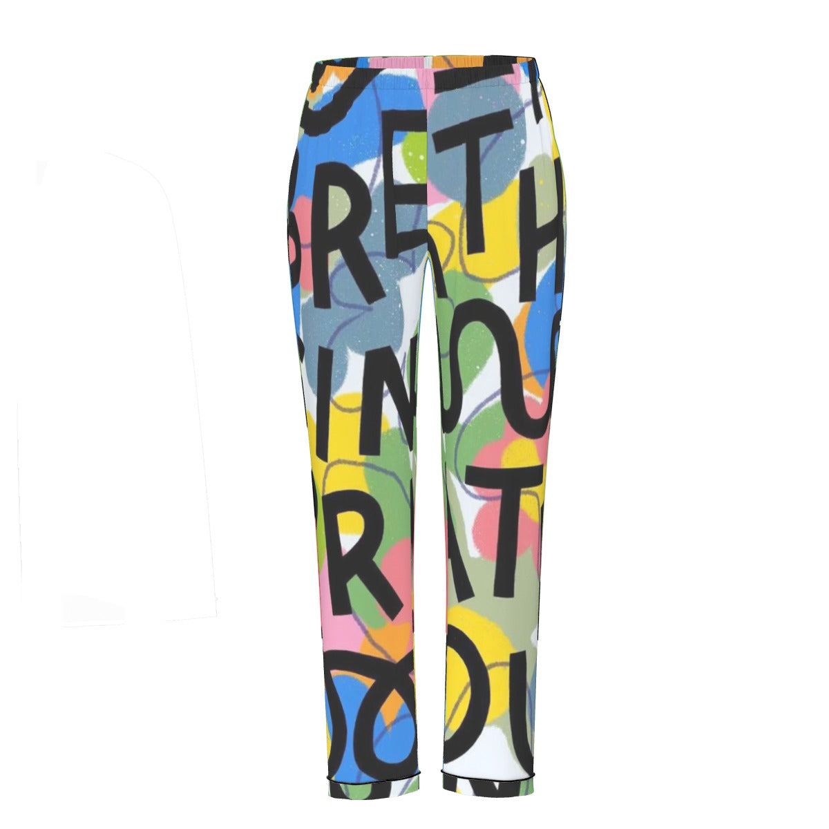 All-Over Print Women's Long Sleeve Pajama Set With Black Contrast Piping