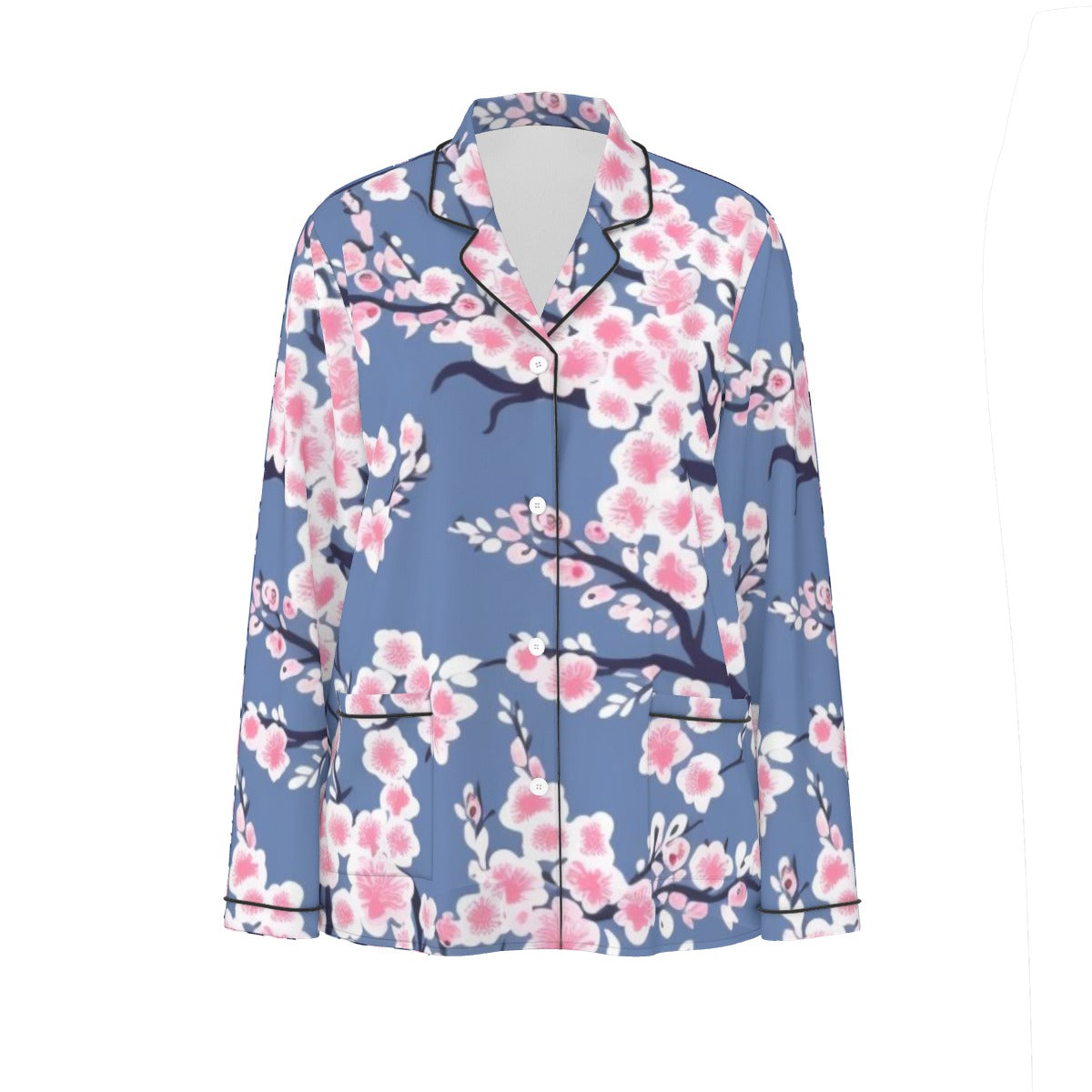 All-Over Print Women's Long Sleeve Pajama Set With Black Contrast Piping