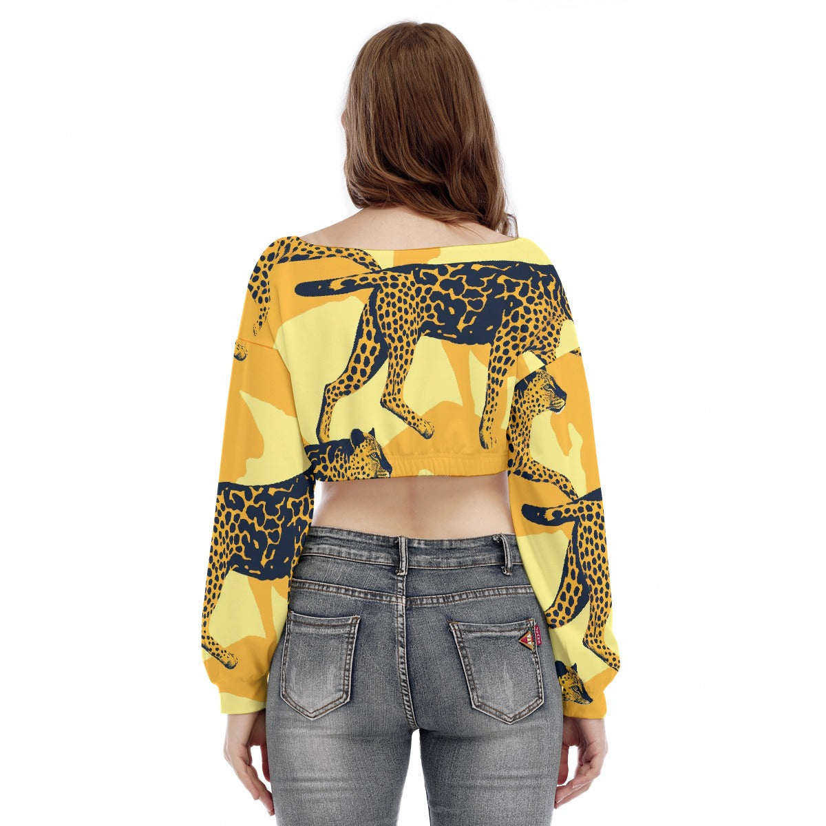 All-Over Print Women's V-neck Long Sleeve Cropped Sweatshirt