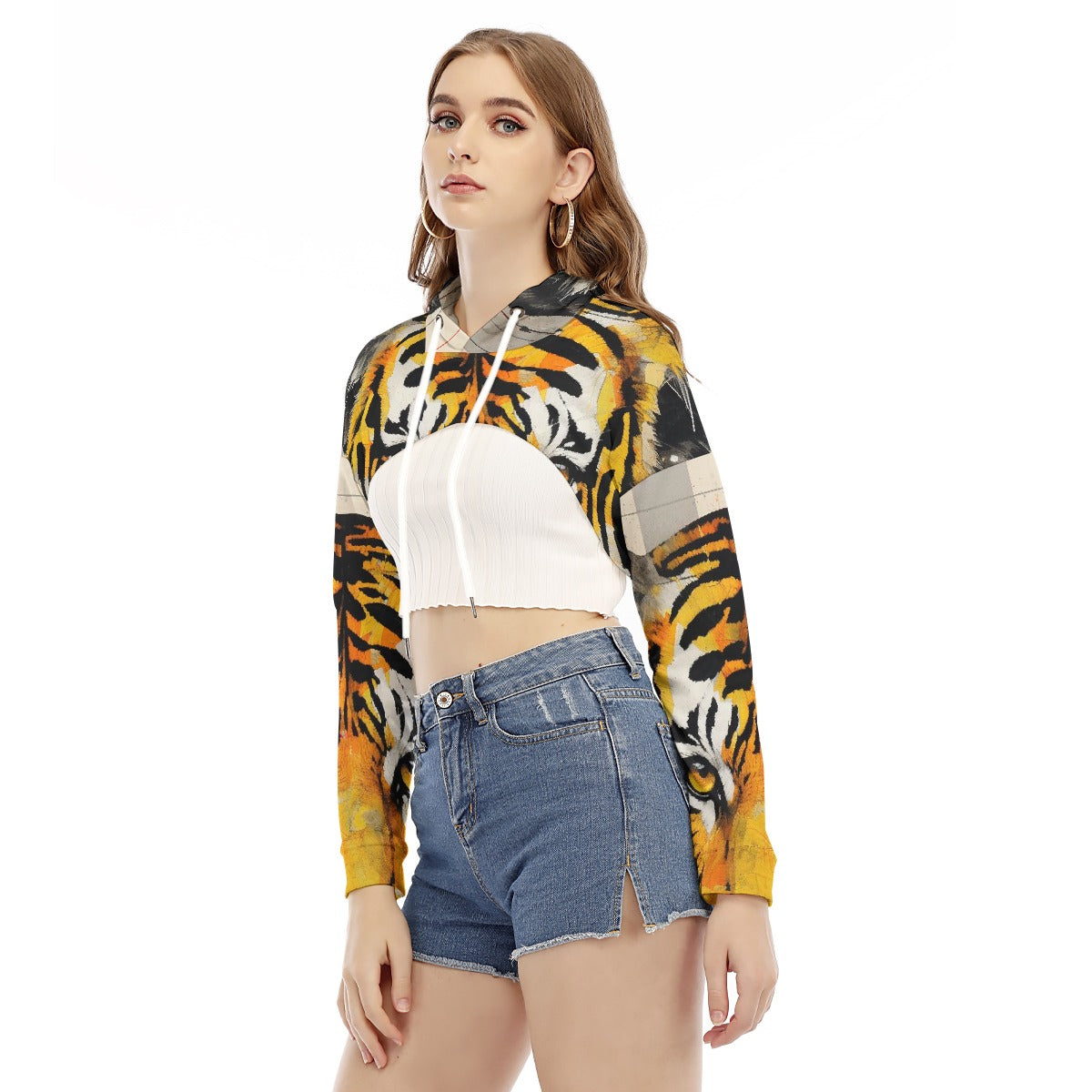 All-Over Print Women's Smock Short Hoodie With Long Sleeve