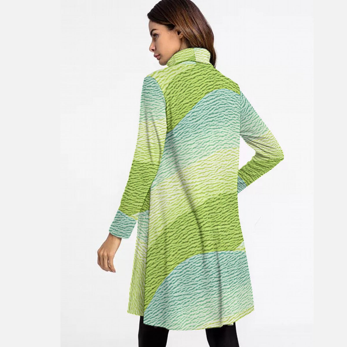 All-Over Print Women's High Neck Dress With Long Sleeve