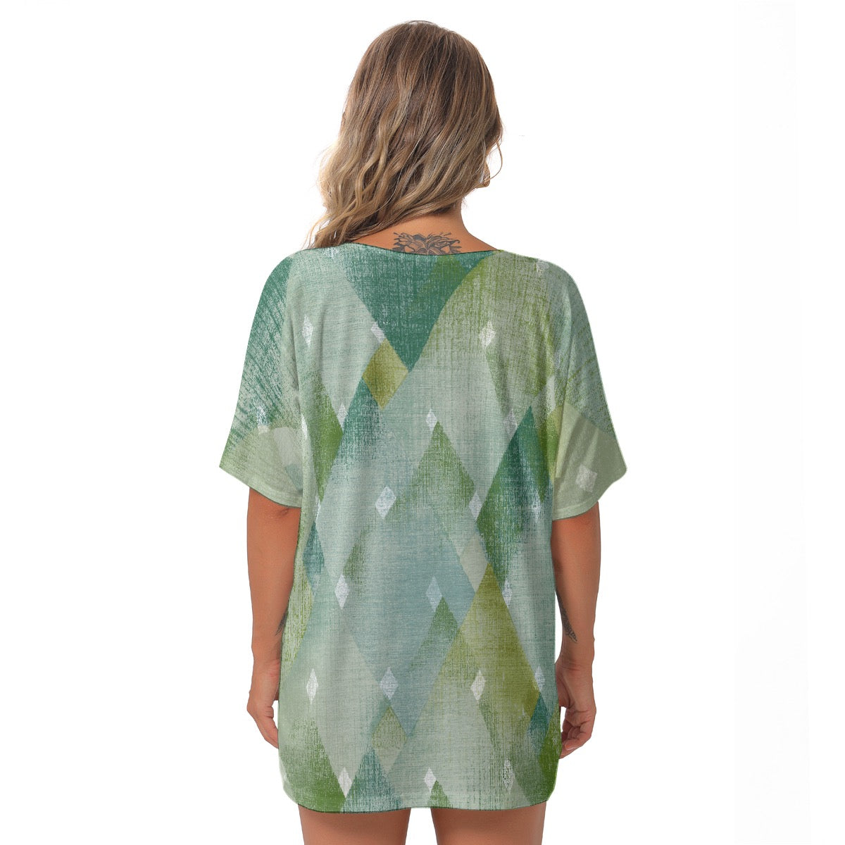 All-Over Print Women's Bat Sleeves V-Neck Blouse