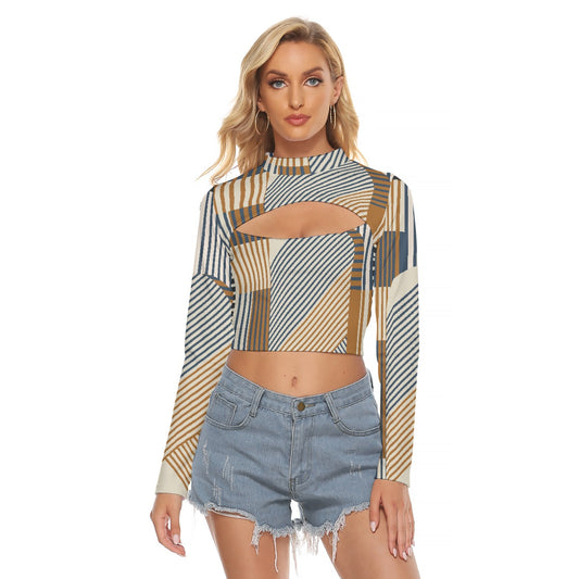 All-Over Print Women's Hollow Chest Keyhole Tight Crop Top