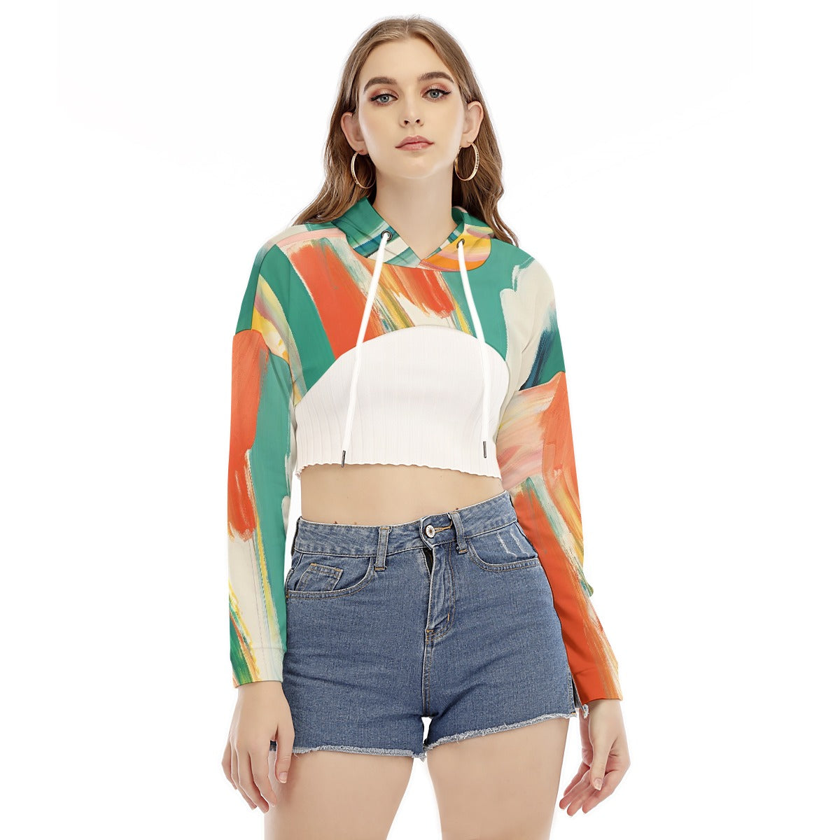 All-Over Print Women's Smock Short Hoodie With Long Sleeve
