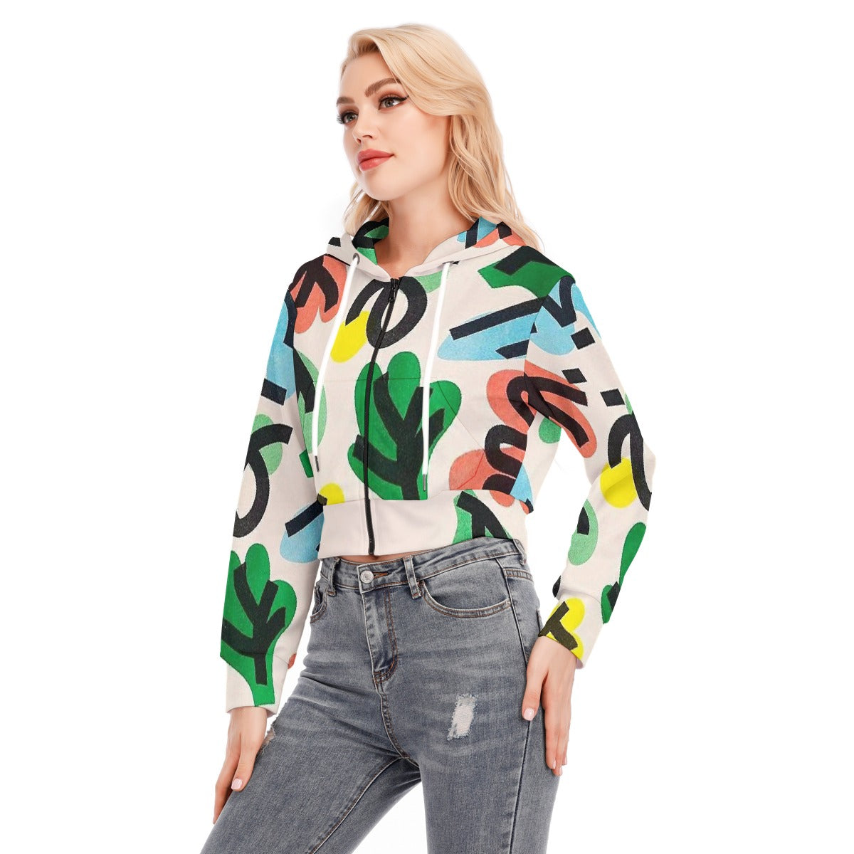 All-Over Print Women's Crop Top Hoodie With Zipper Closure