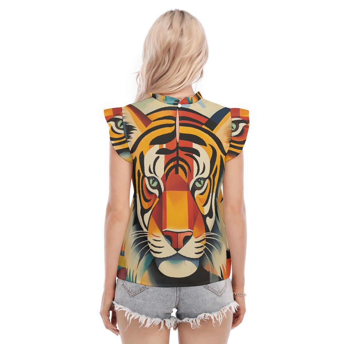 All-Over Print Women's Blouse With Ruffle Collar And Sleeve