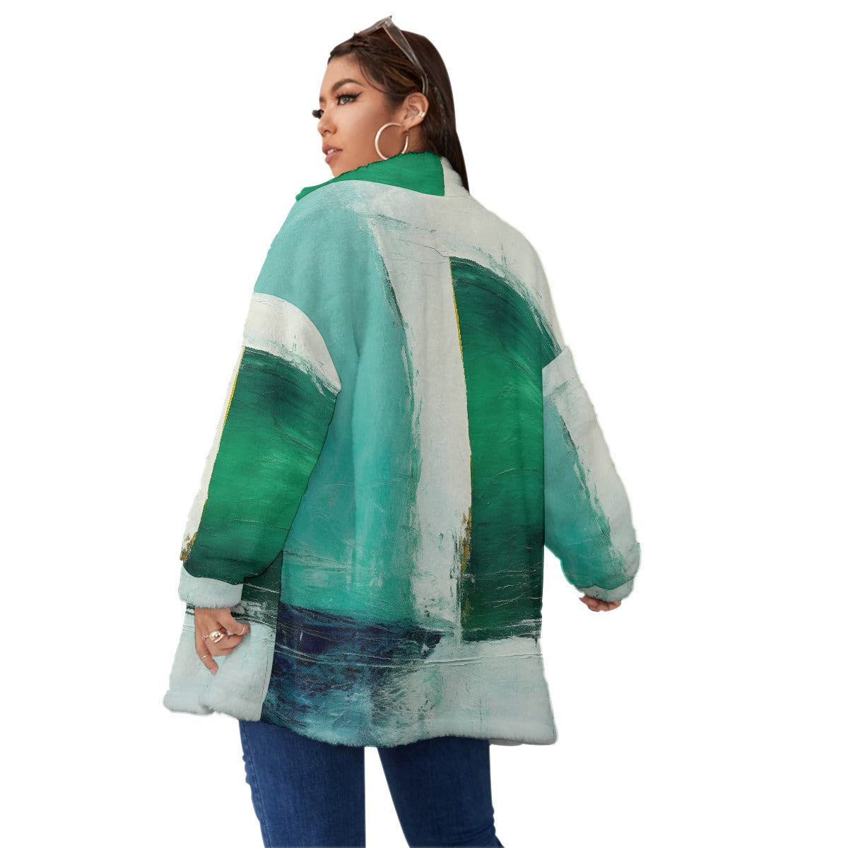 All-Over Print Unisex Borg Fleece Stand-up Collar Coat With Zipper Closure(Plus Size)