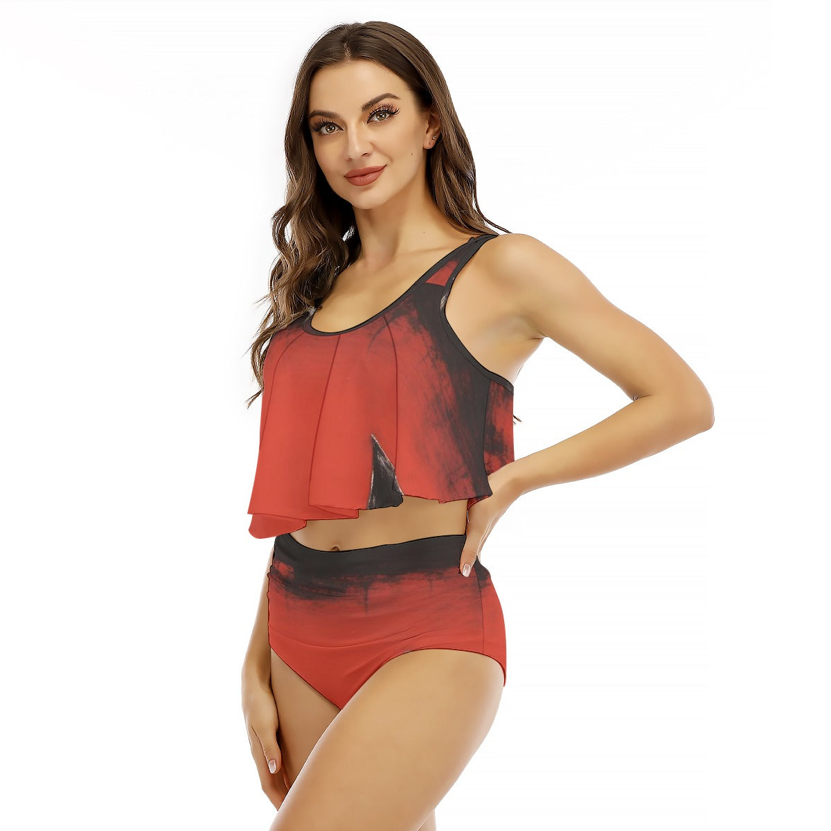 All-Over Print Women's Ruffled Vest Bikini Swimsuit