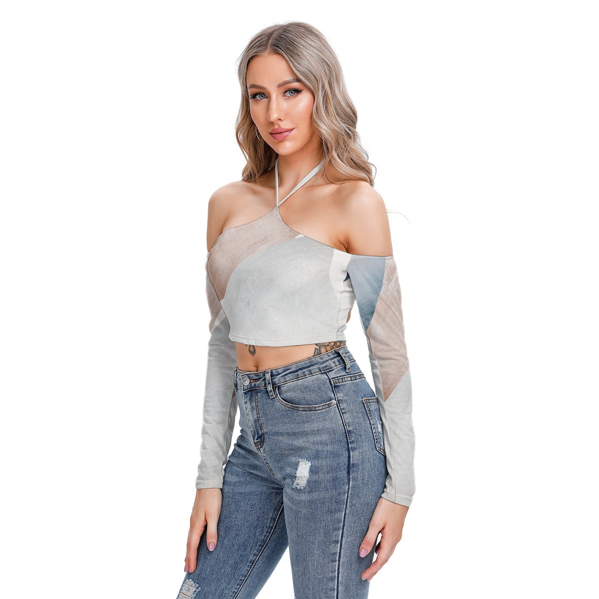 All-Over Print Women's Halter Lace-up Top