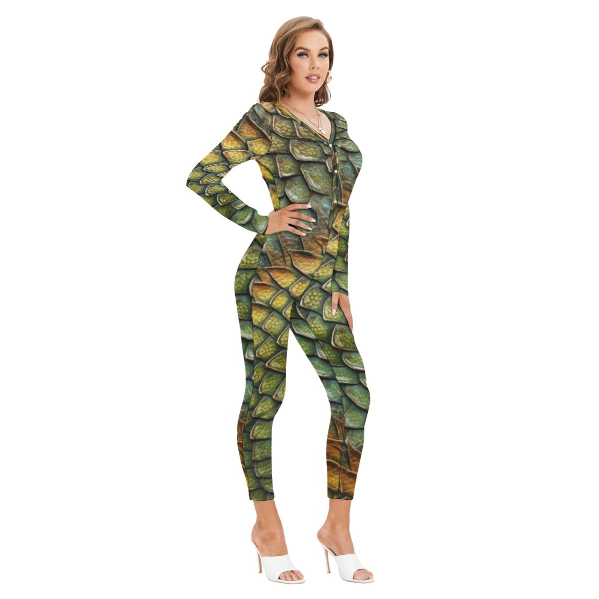 All-Over Print Women's Plunging Neck Jumpsuit