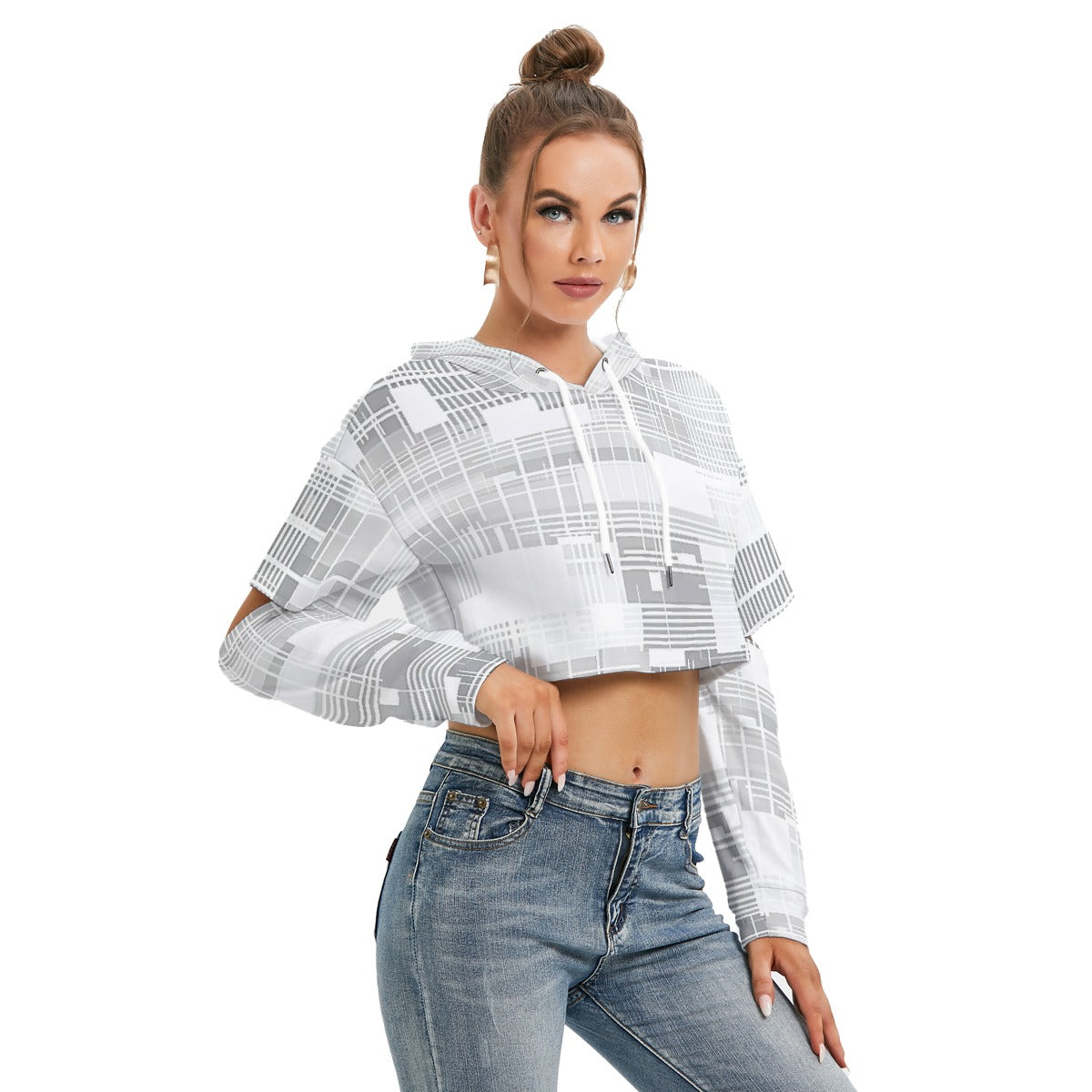 All-Over Print Women's Heavy Fleece Hoodie With Hollow Out Sleeve