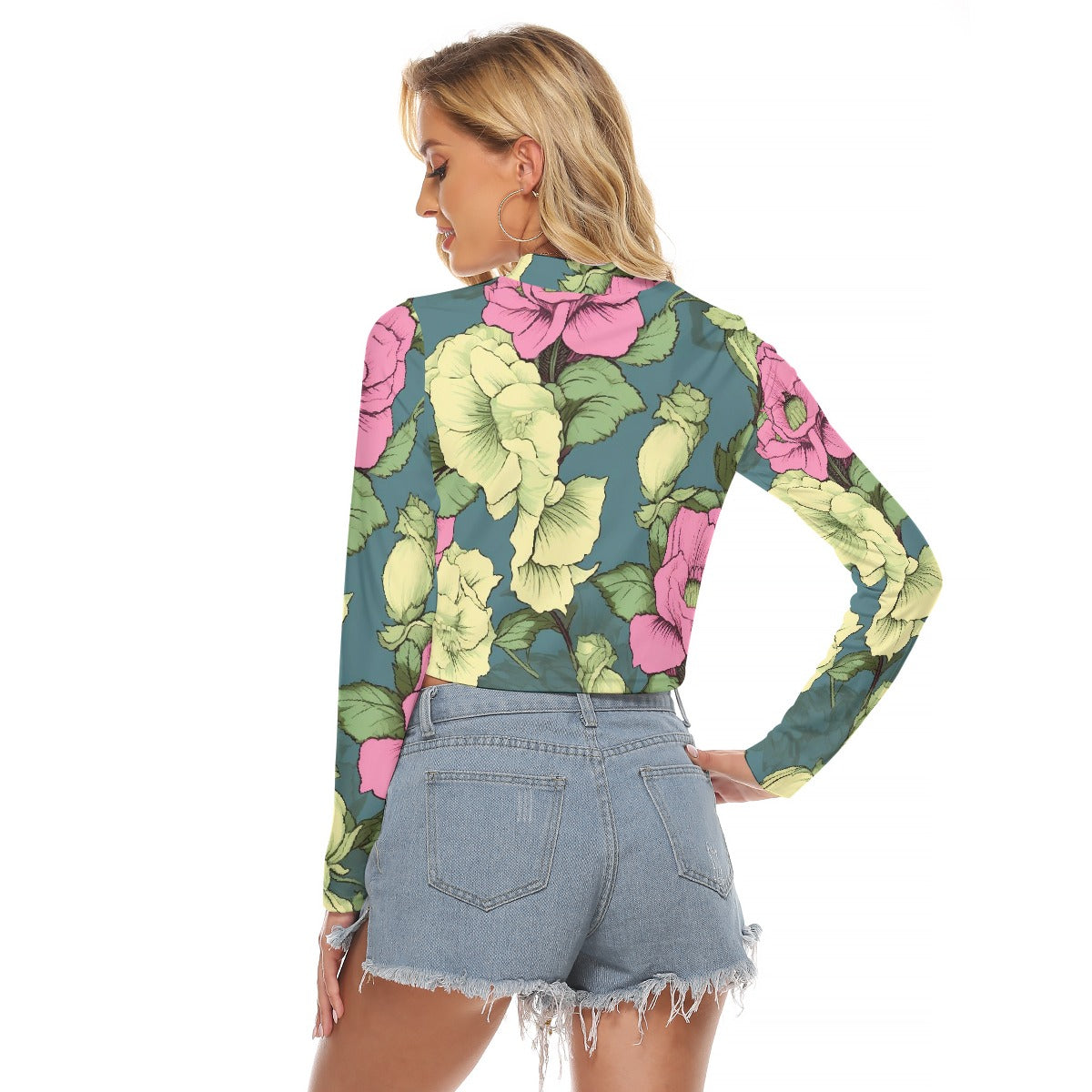 All-Over Print Women's Hollow Chest Keyhole Tight Crop Top