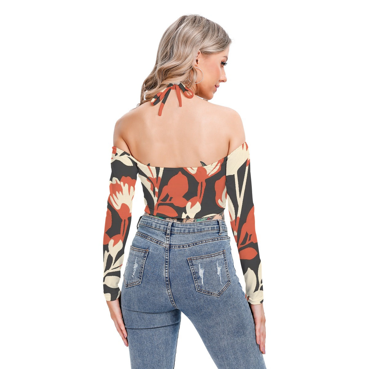 All-Over Print Women's Halter Lace-up Top
