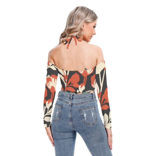 All-Over Print Women's Halter Lace-up Top