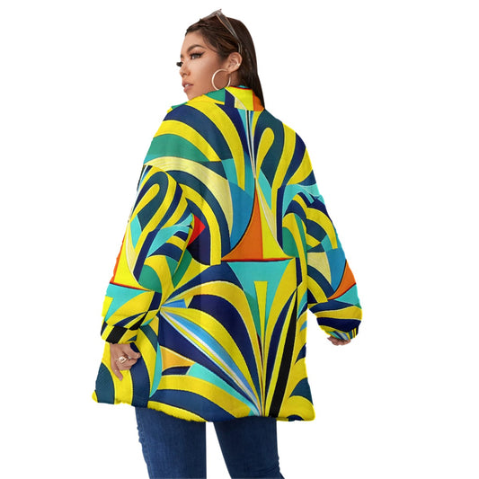 All-Over Print Unisex Borg Fleece Stand-up Collar Coat With Zipper Closure(Plus Size)