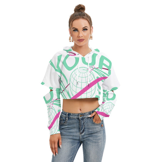 All-Over Print Women's Heavy Fleece Hoodie With Hollow Out Sleeve