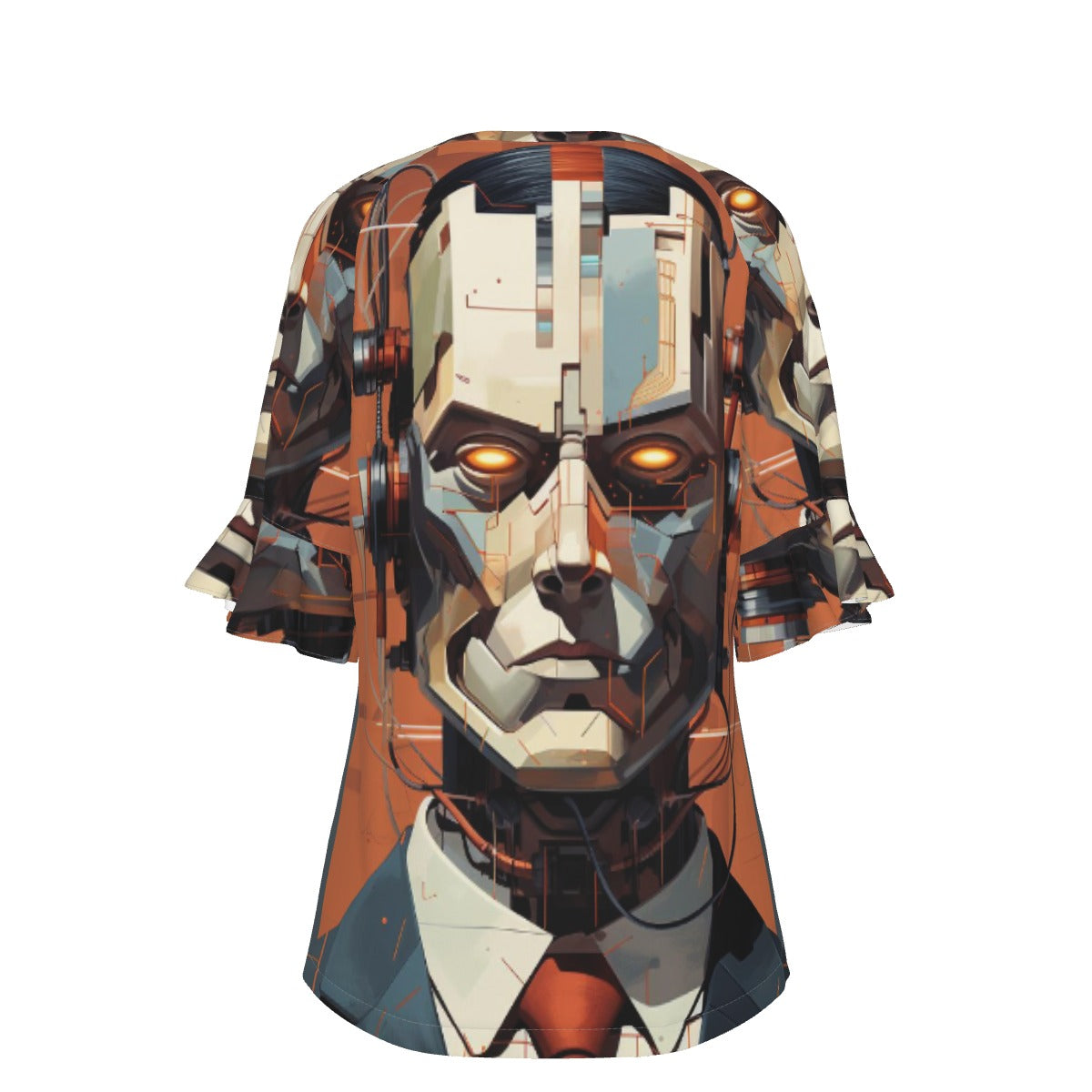 All-Over Print V-neck Women's T-shirt With Bell Sleeve