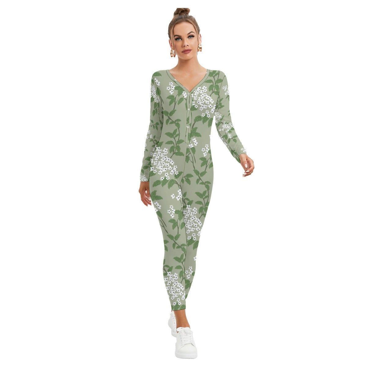 All-Over Print Women's Plunging Neck Jumpsuit