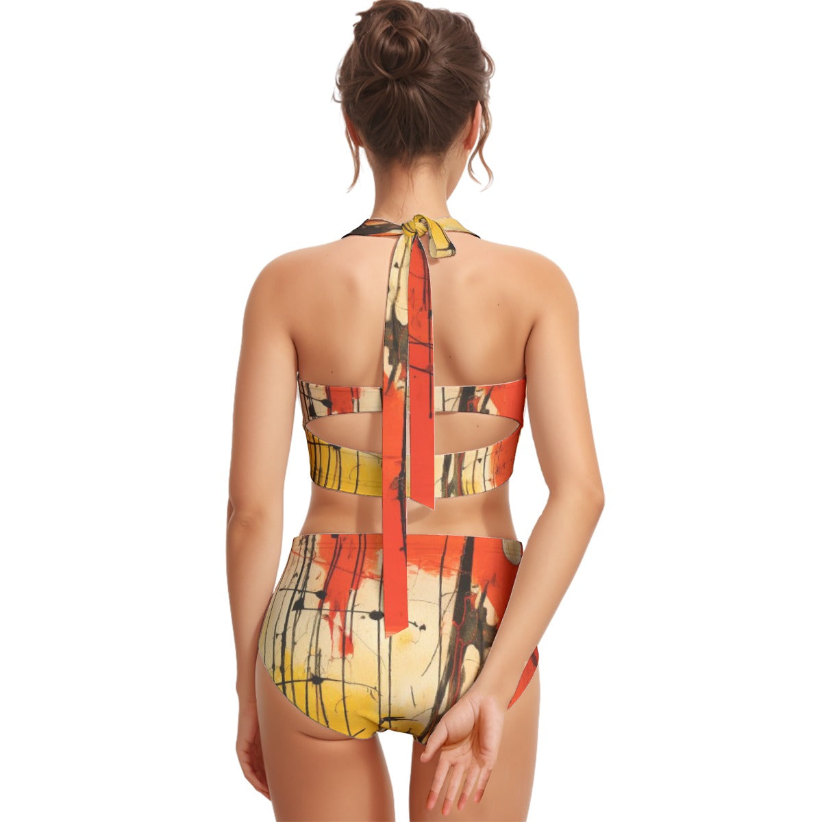 All-Over Print Women's Swimsuit Set With Halter