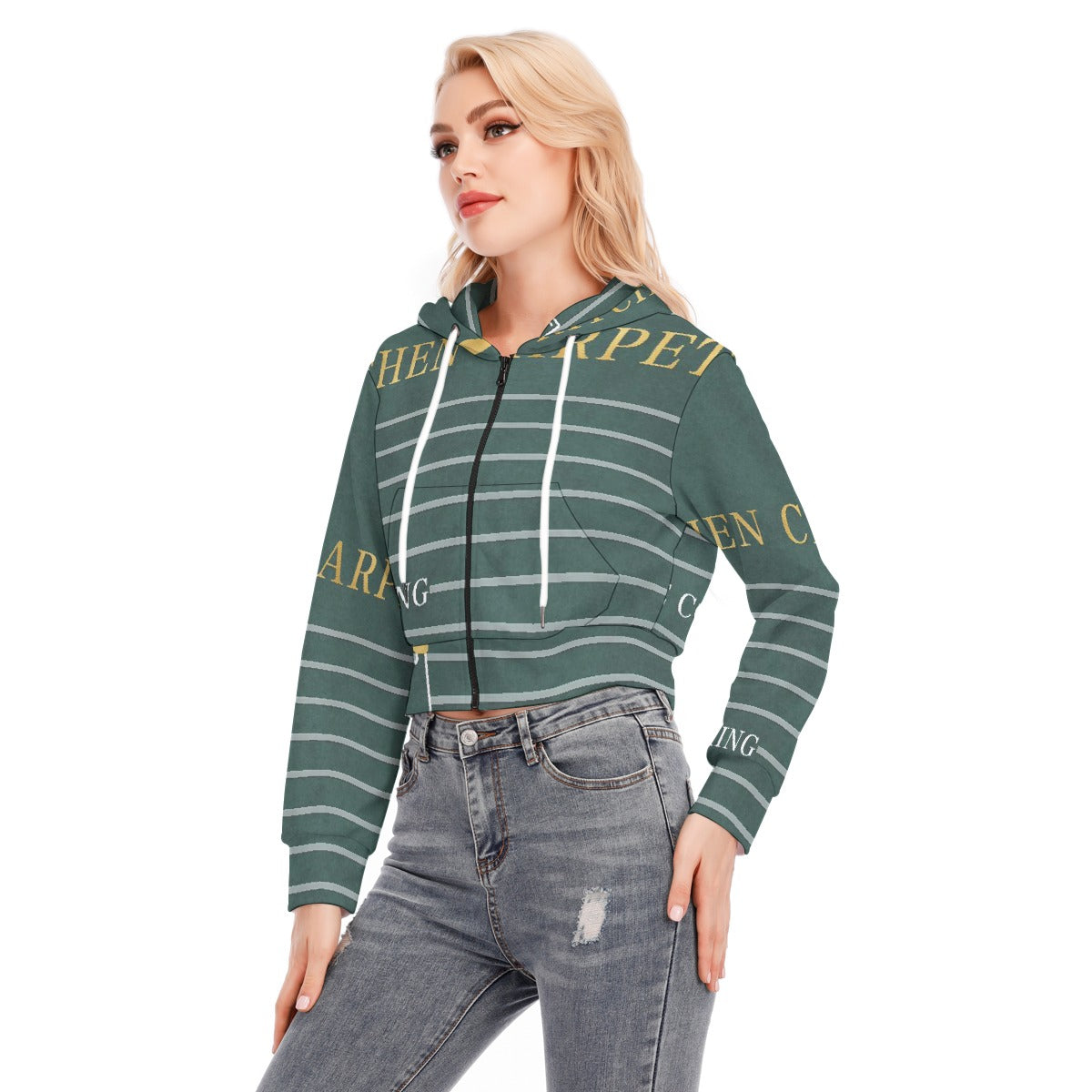 All-Over Print Women's Crop Top Hoodie With Zipper Closure