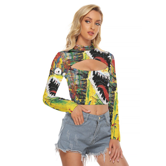 All-Over Print Women's Hollow Chest Keyhole Tight Crop Top