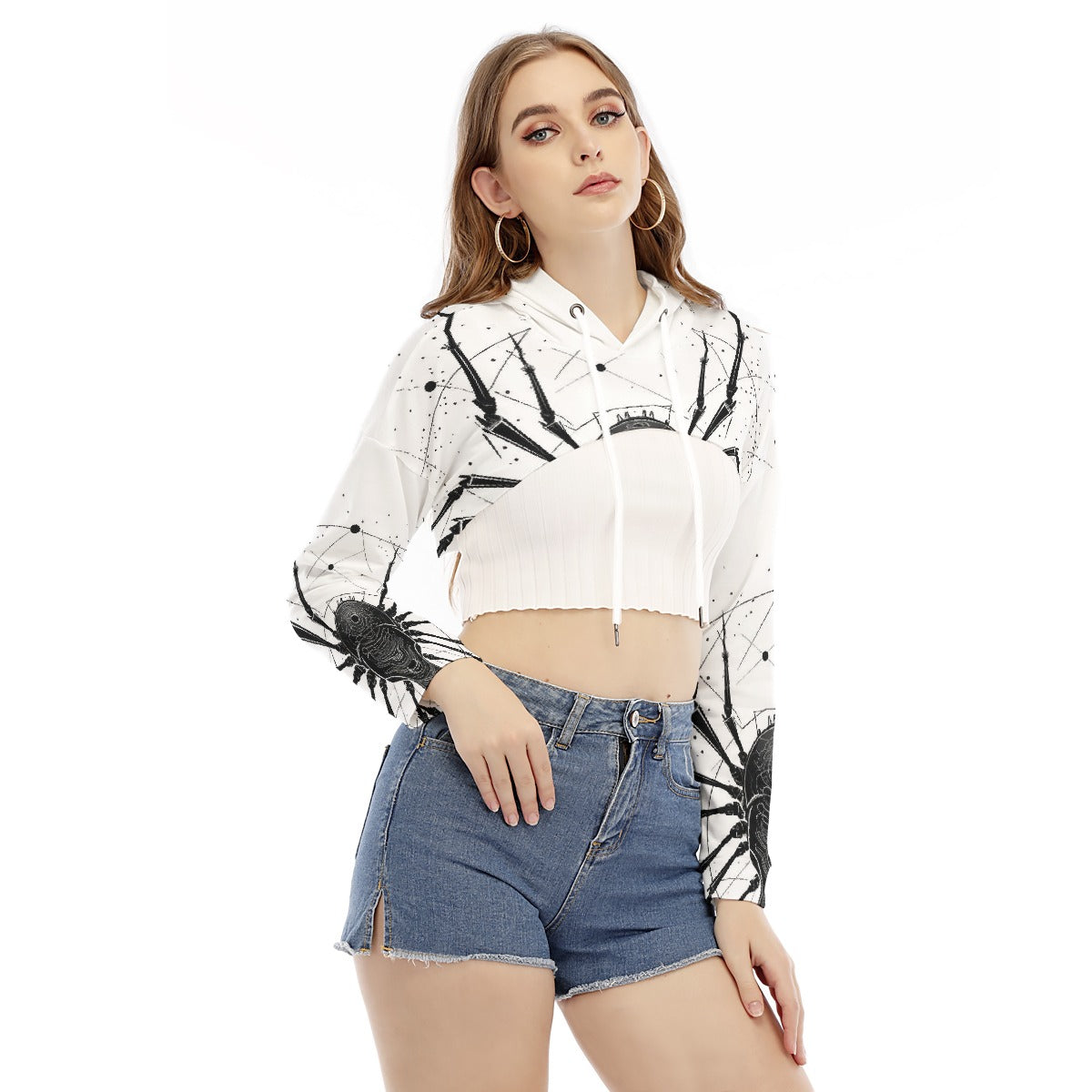All-Over Print Women's Smock Short Hoodie With Long Sleeve