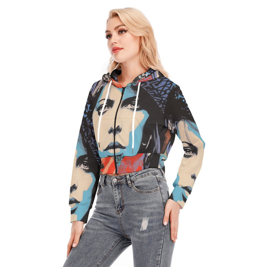 All-Over Print Women's Crop Top Hoodie With Zipper Closure
