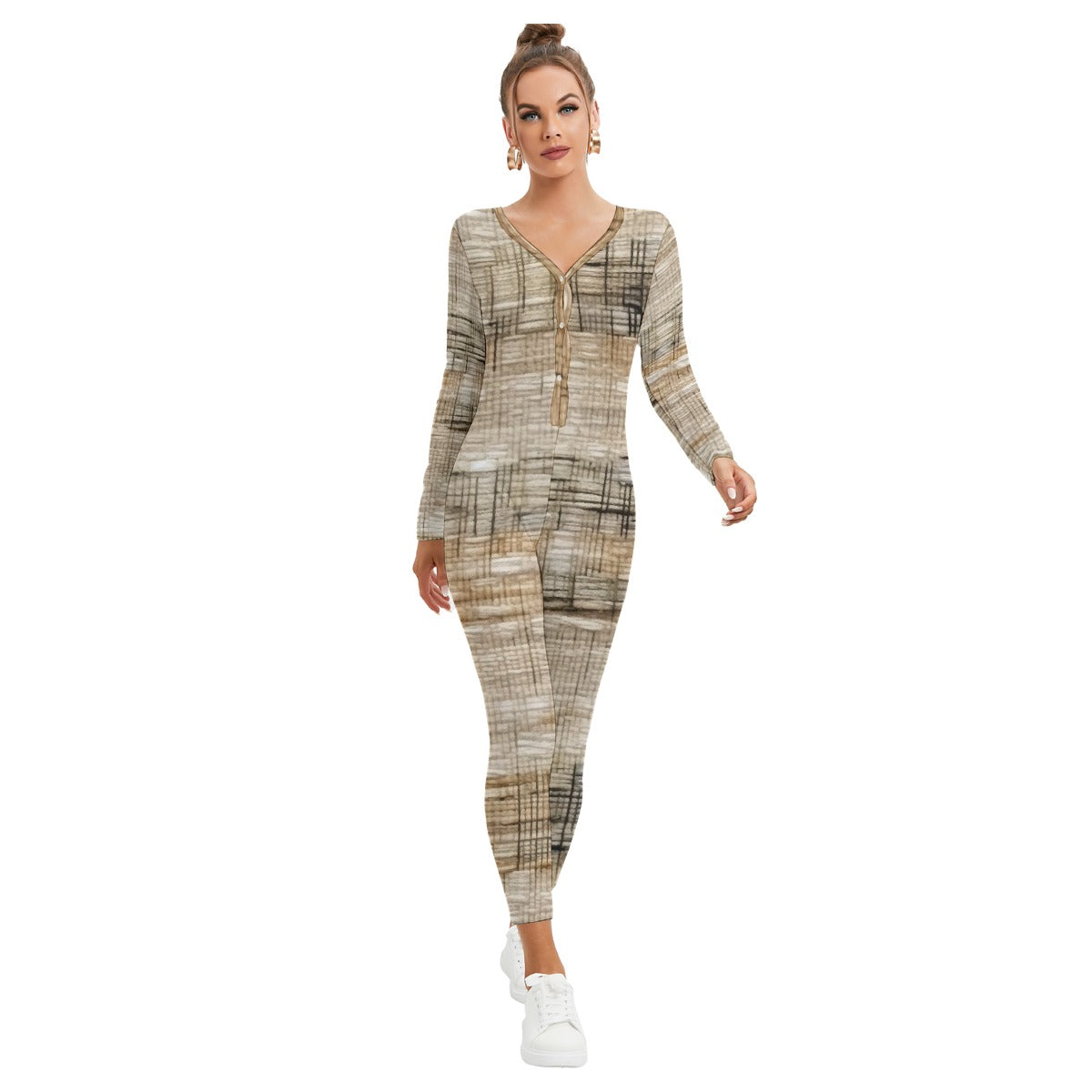 All-Over Print Women's Plunging Neck Jumpsuit