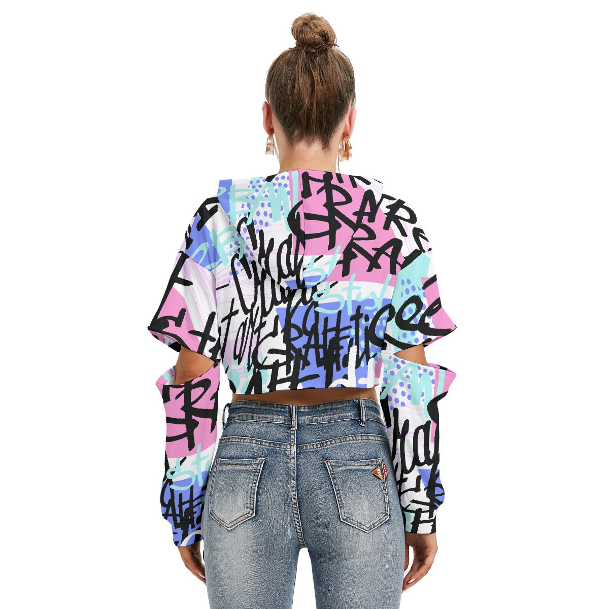 All-Over Print Women's Heavy Fleece Hoodie With Hollow Out Sleeve