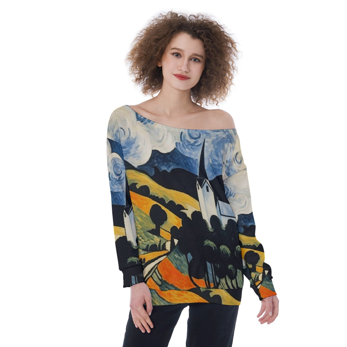 All-Over Print Oversized Women's Off-Shoulder Sweatshirt