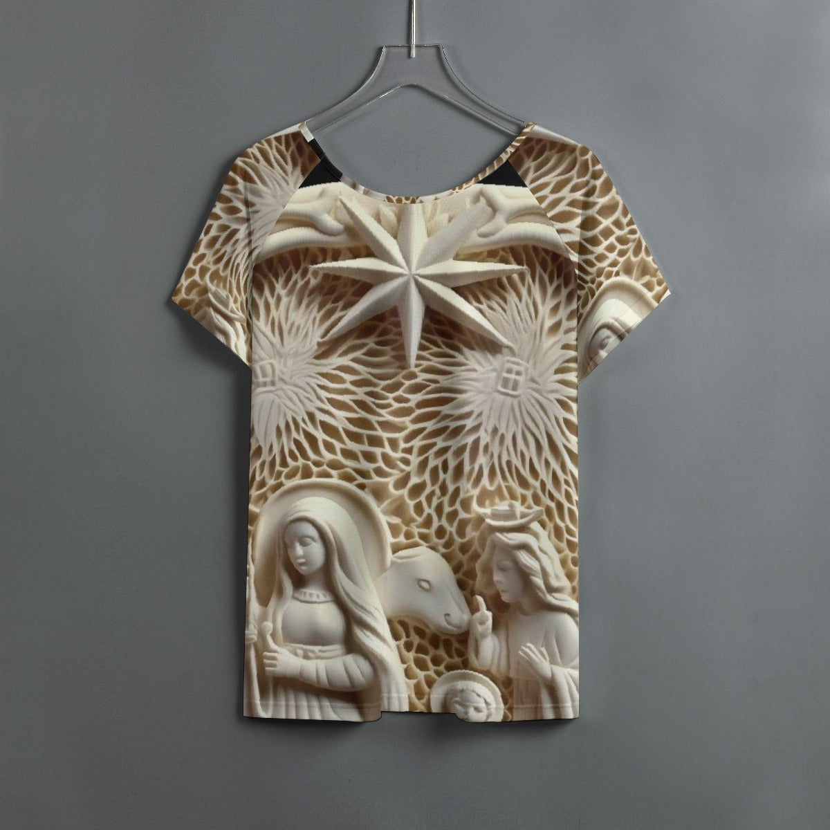 All-Over Print Women's Round Neck T-shirt With Raglan Sleeve