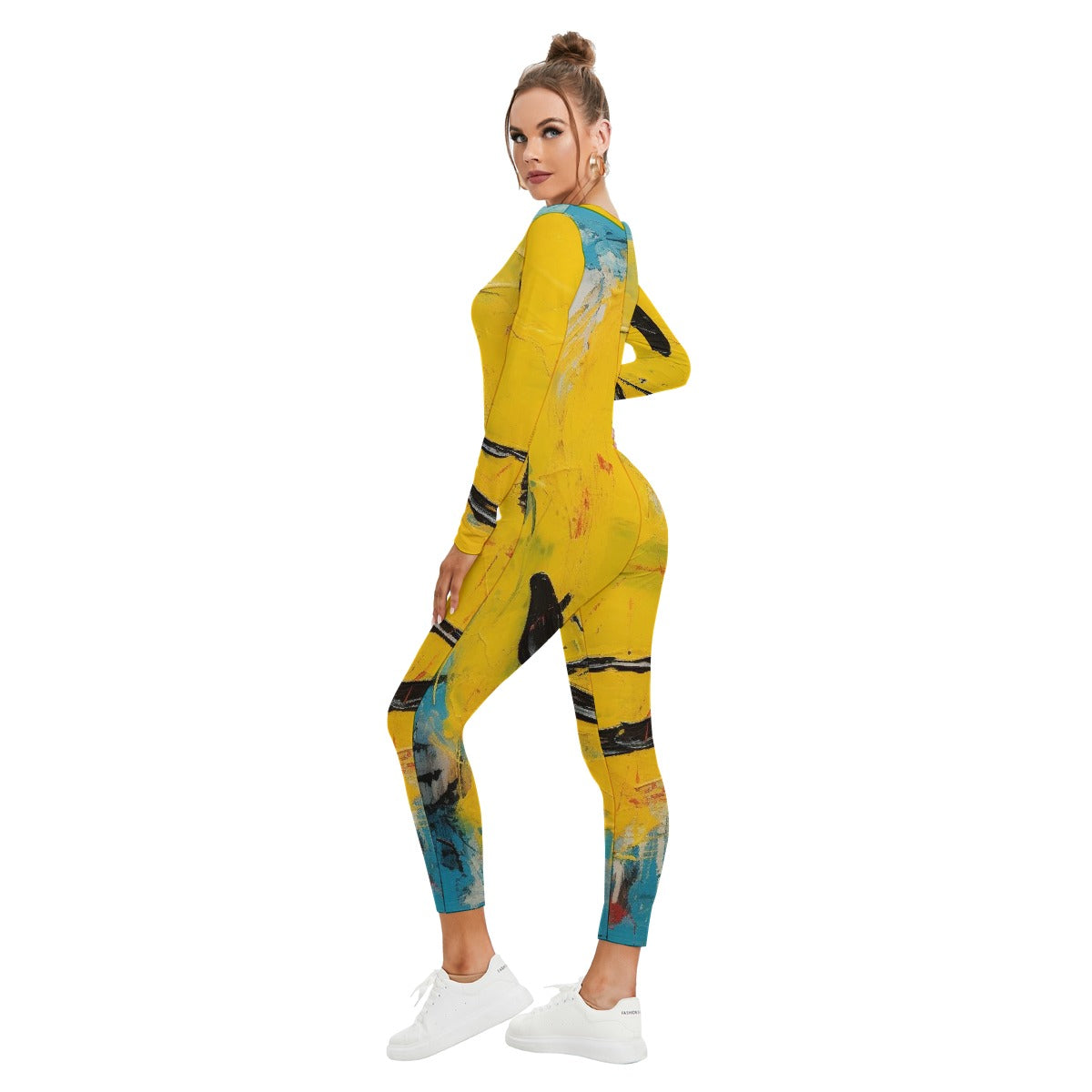 All-Over Print Women's Plunging Neck Jumpsuit