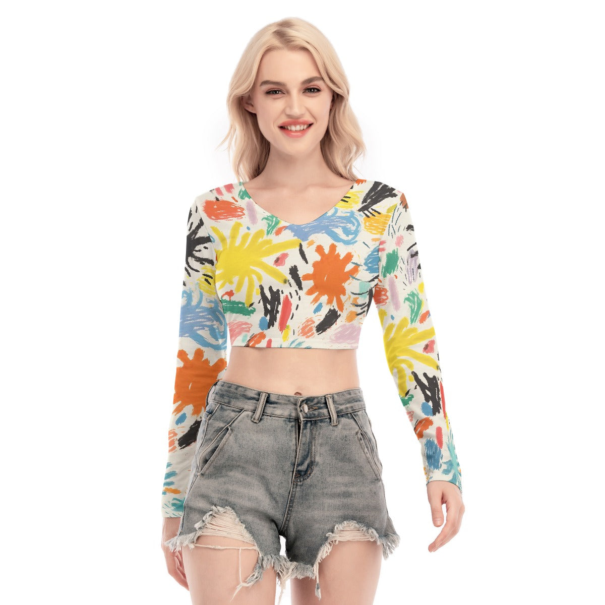 All-Over Print Women's Back Hollow T-shirt With Strap