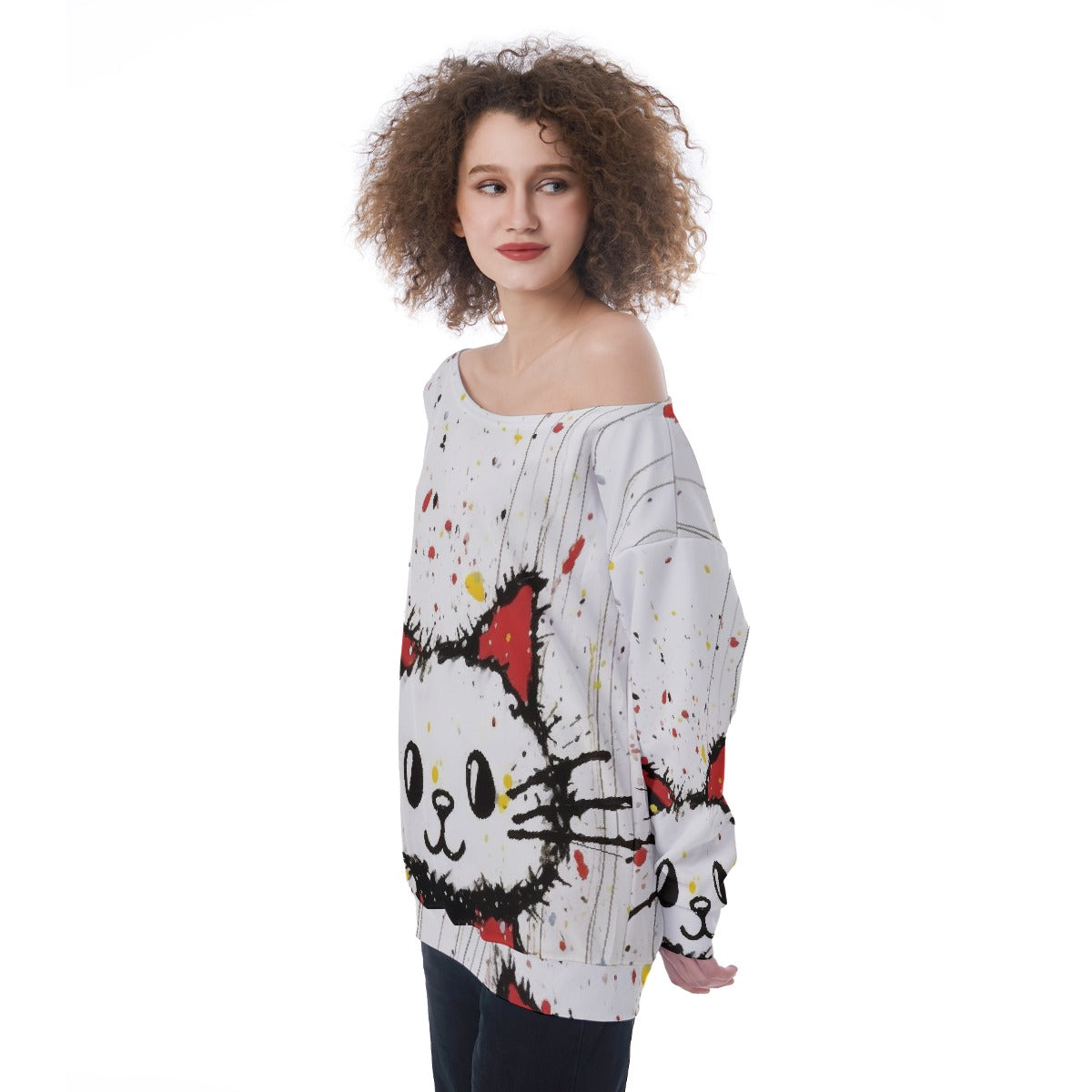 All-Over Print Oversized Women's Off-Shoulder Sweatshirt